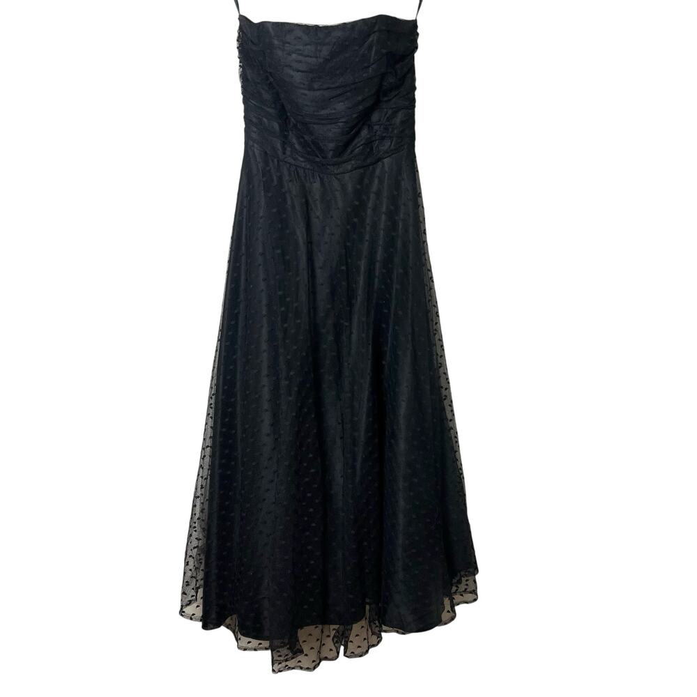 Vintage Jessica McClintock for Gunne Sax Black Strapless Tulle Midi Dress Size 7